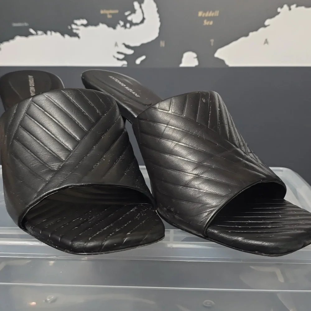 Antonio Melanie Mazie Leather Black Square Toe Mules Sandals Size 10M - Picture 5 of 6